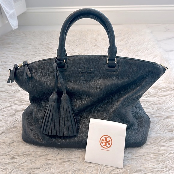 Tory Burch Handbags - Tory Burch Thea Satchel Shoulder Strap Leather Bag Black